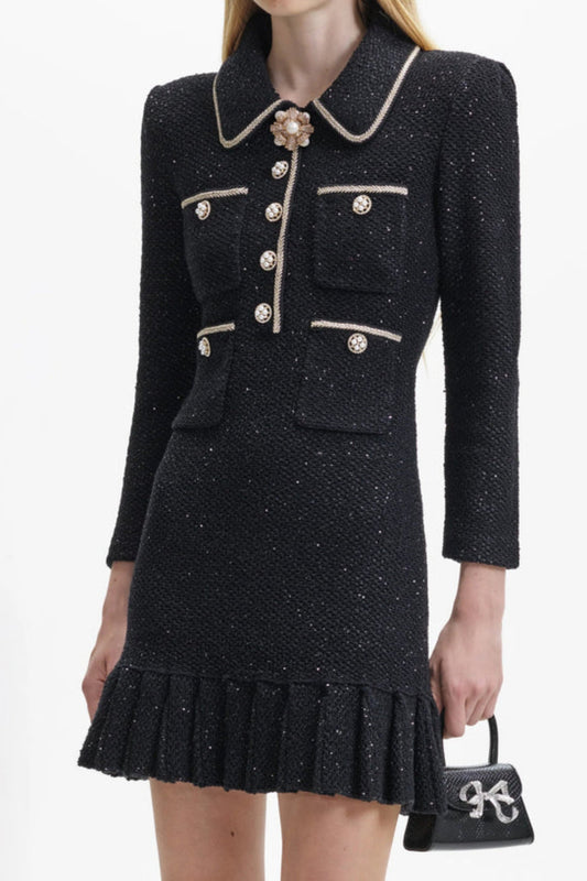 BLACK SEQUIN KNIT MINI DRESS