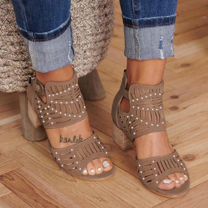 Buckle Peep Toe Hollow Out Shoes