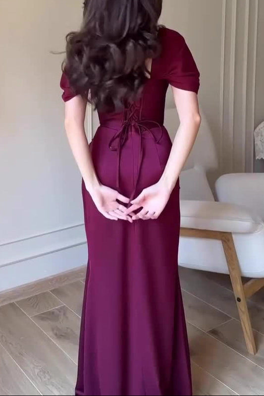 purple short-sleeved maxi dress
