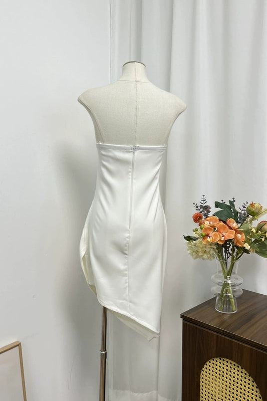 white lace irregular hem bandeau mini dress