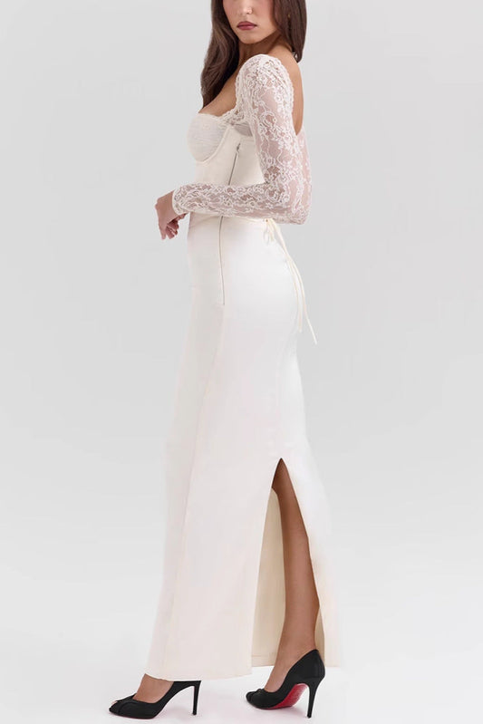 white Lace Long-Sleeve maxi Dress