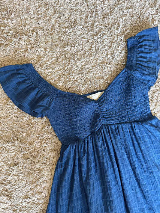 blue sleeveless V-neck mini dress