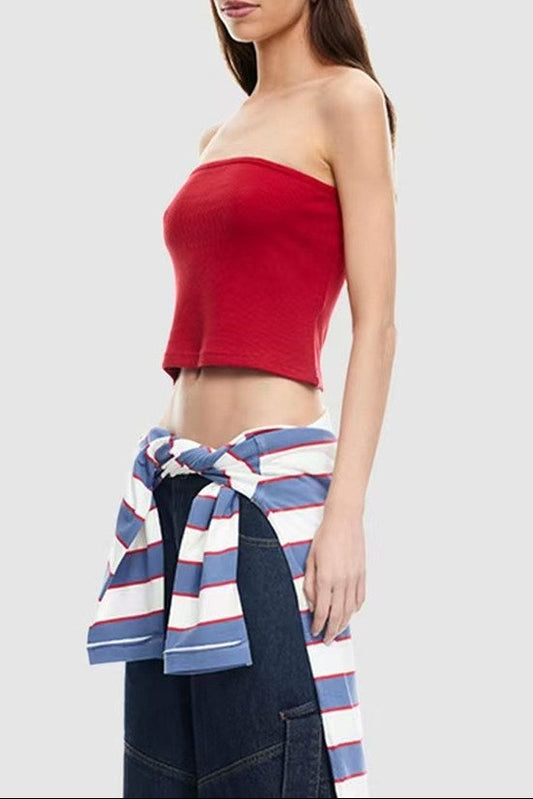 Red Knitted Bandeau Top