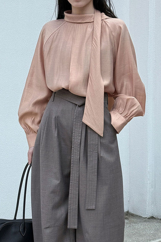 sophia Textured ribbon pleated shirt