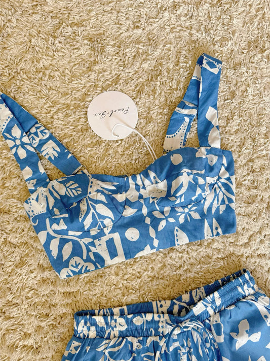 graffiti hand-painted pattern camisole shorts all-cotton two-piece set