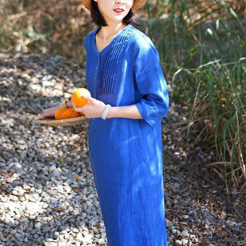 Country-style V-neck patchwork midi dress