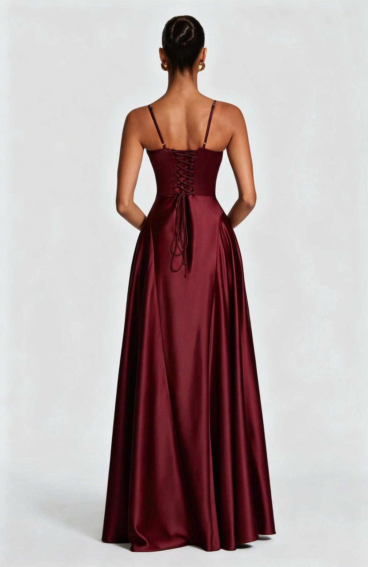 red wine Spaghetti Deep V Large Swing maxi Dress