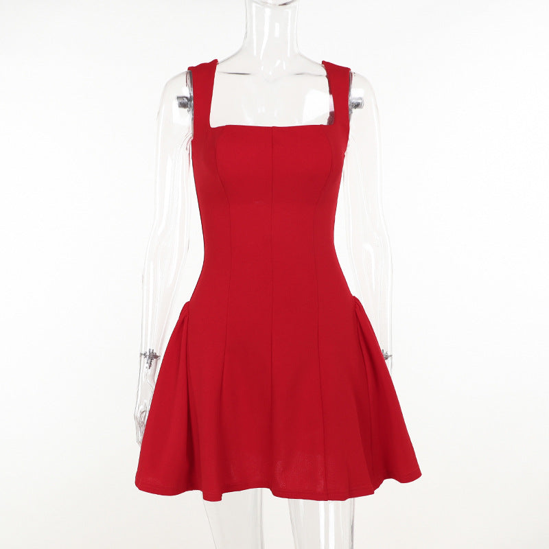 Square Neck Slim Fit Waist A-Line Vest Dress