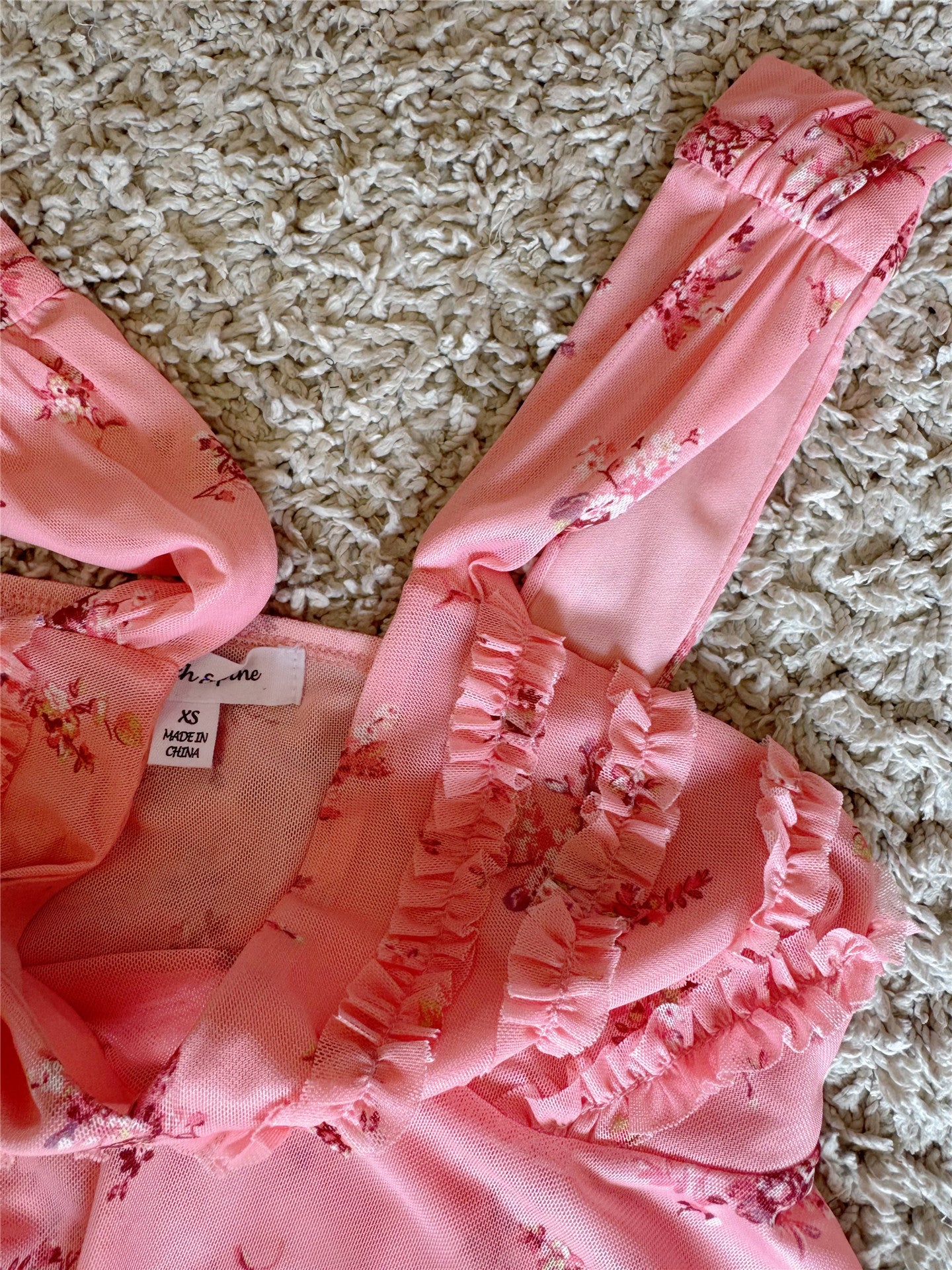 lace pink floral mesh V-neck irregular camisole top