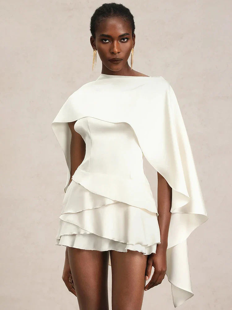 white lace-up A-line mini dress