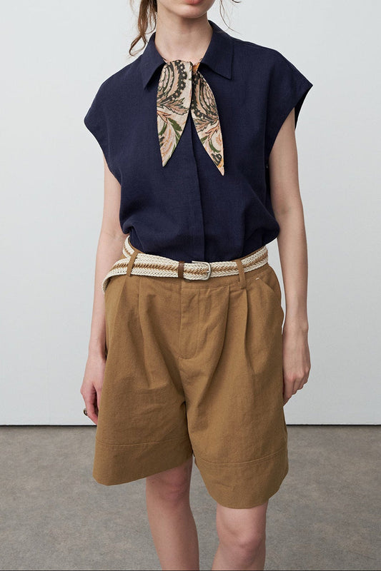 Tencel ramie bow tie sleeveless shirt