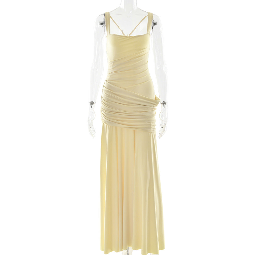 yellow low-cut camisole open back mermaid dress