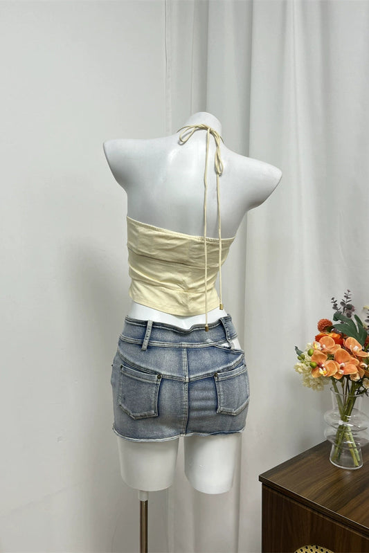 Light Yellow Hollow Halterneck Camisole
