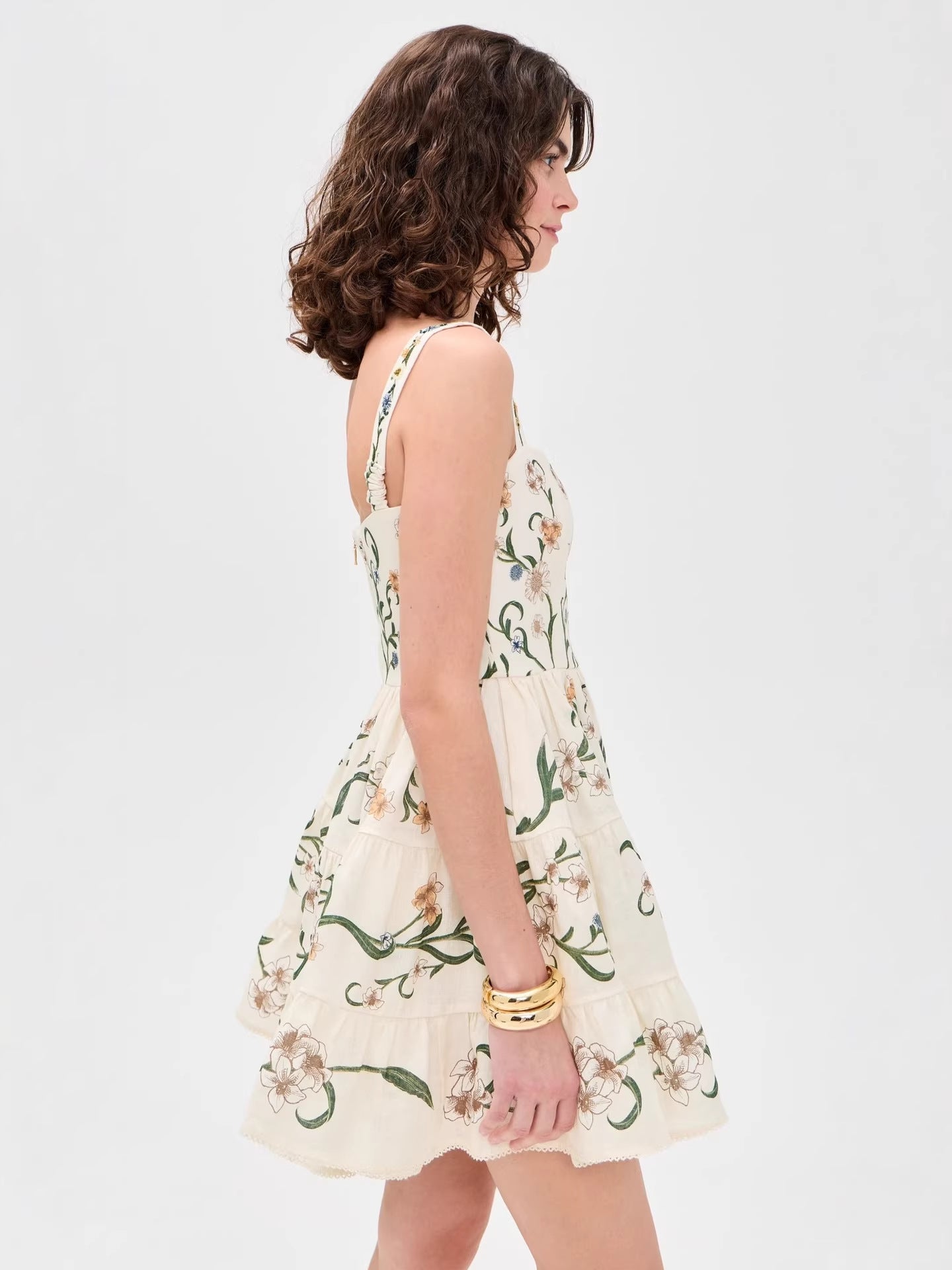 vacation Floral vine print a-line mini dress - green