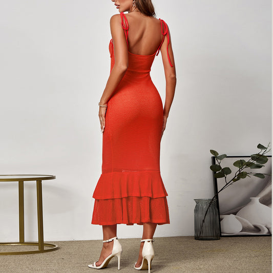 orange beach style knitted camisole dress