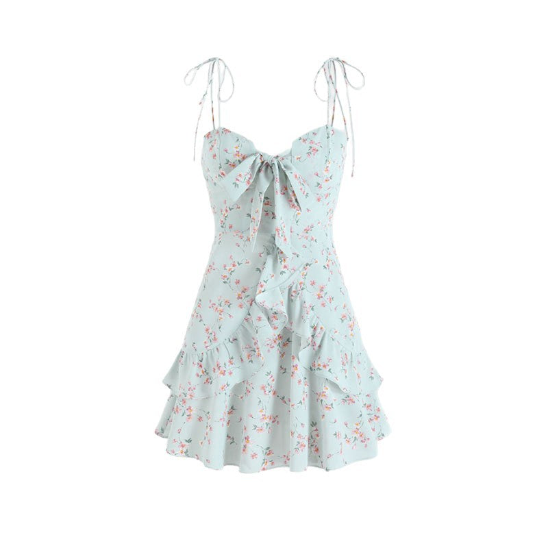 green Suspender Chiffon Floral mini Dress