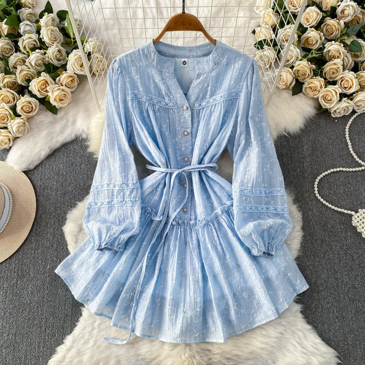 Summer rhinestone embroidered round neck midi dress