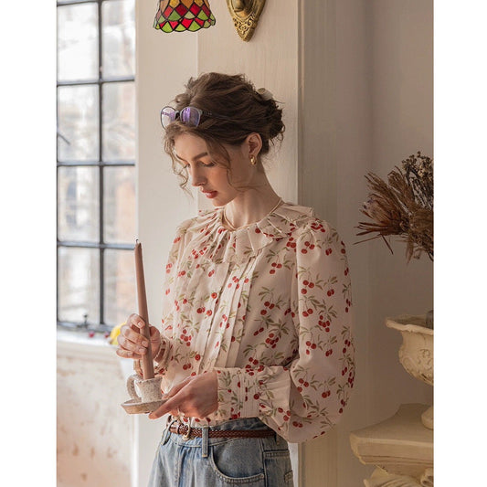 silk pressed crepe collar lantern sleeve shirt top