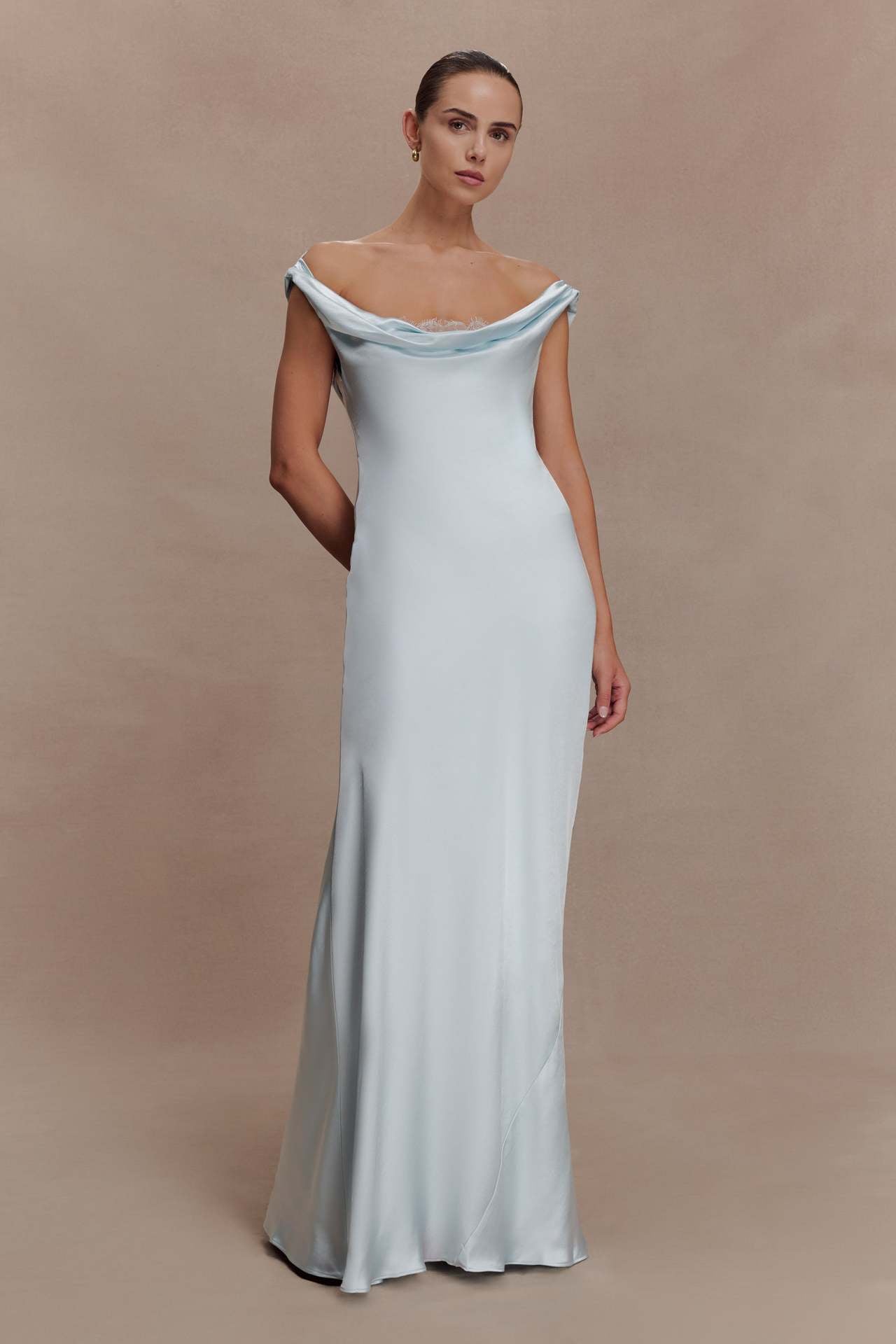 blue satin swinging collar lace dress