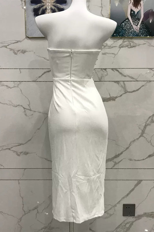 white bandeau hollow slit dress