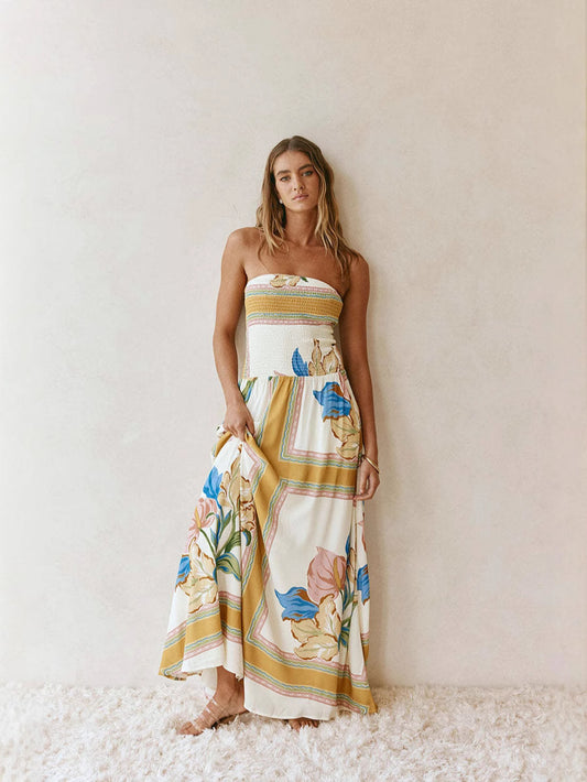 Loose linen sleeveless strapless maxi dress