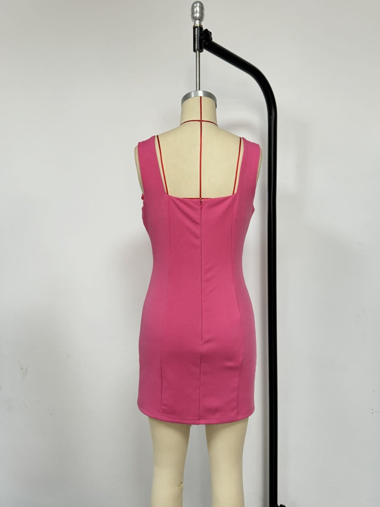 pink flower spaghetti strap sleeveless backless A-line dress