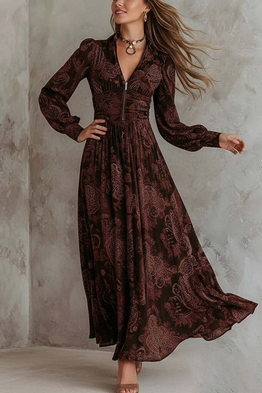 Solid Color Pleated Dress French maxi dress