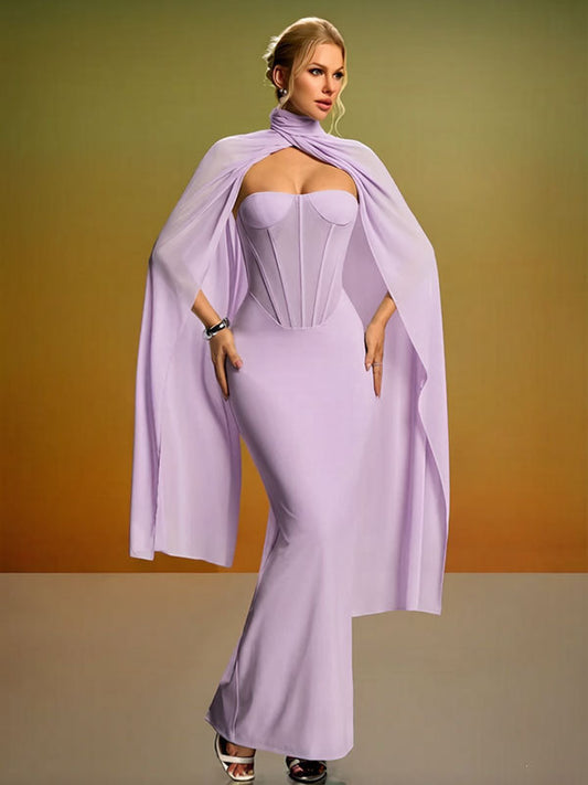 purple strapless backless fishbone dress