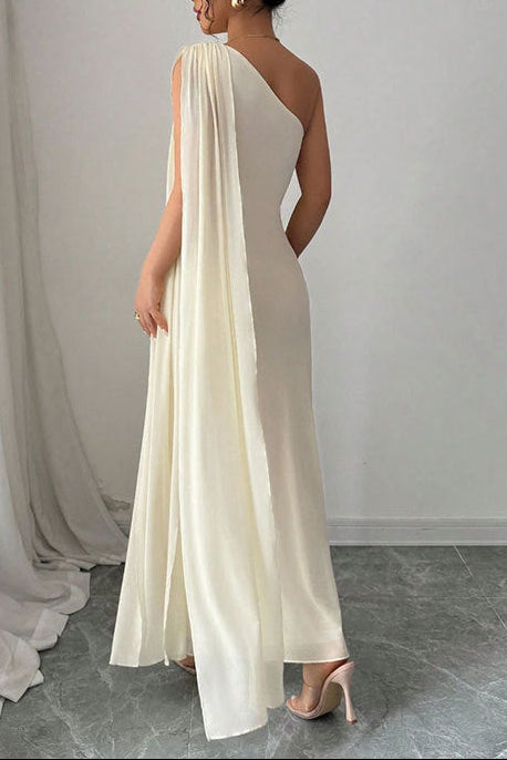yellow mesh one-shoulder maxi dress