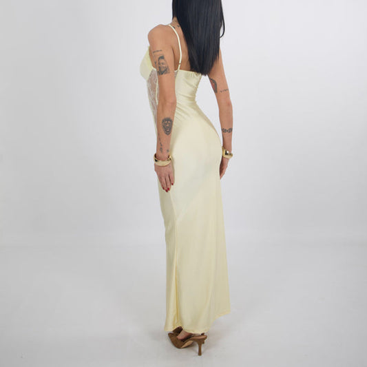 yellow Lace Suspender Waist Slim Dress