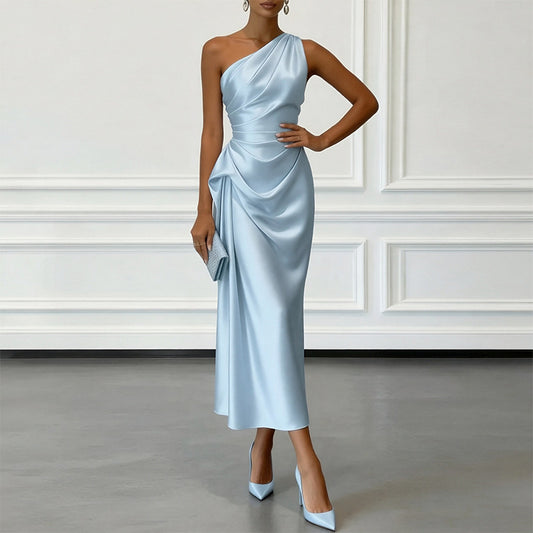 blue Off-the-Shoulder Evening Dress