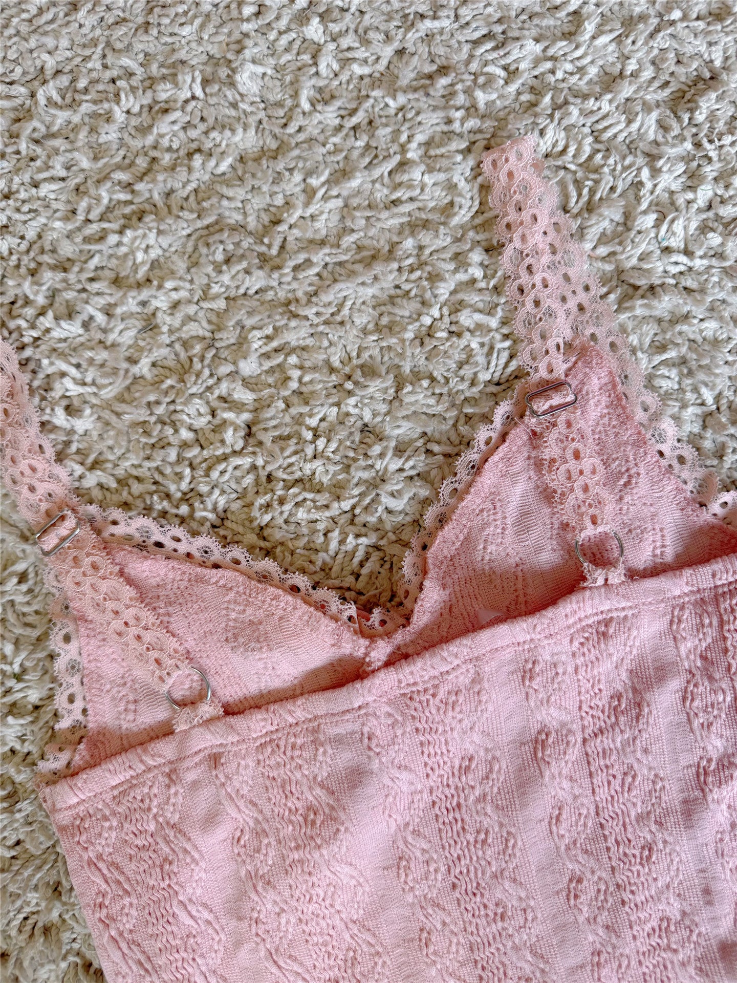 Cut-out Lace Embossed Pattern Bow High-Waisted Short Camisole Top