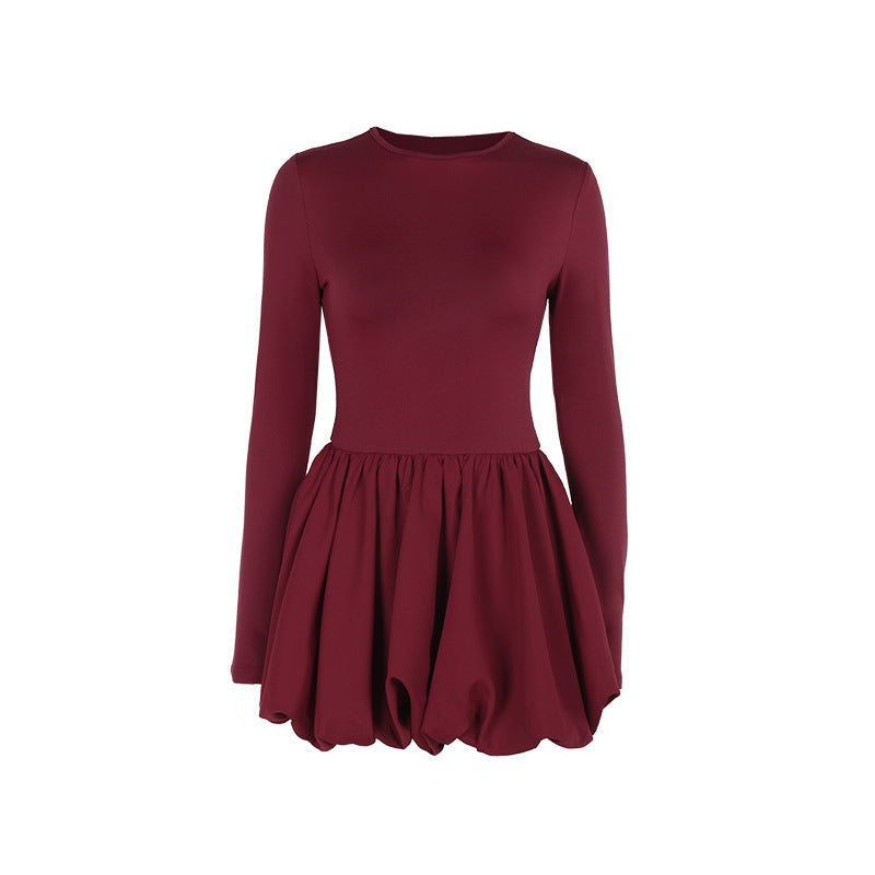 red Flower bud backless long-sleeved mini dress