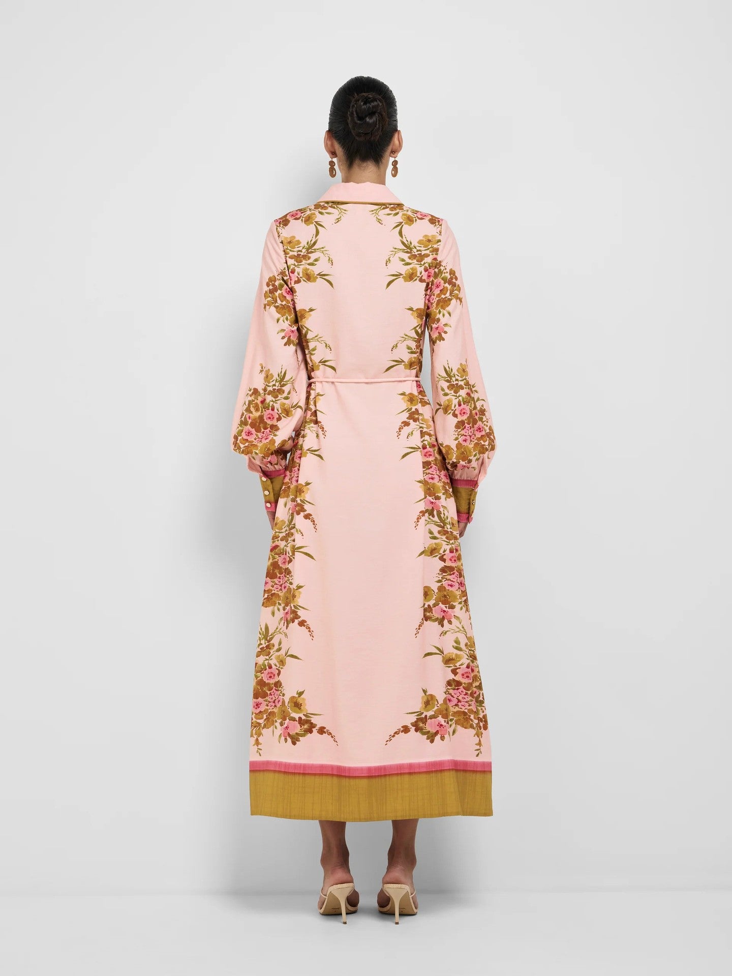 Collared lantern Long-Sleeved floral print Vacation Maxi Dress - pink