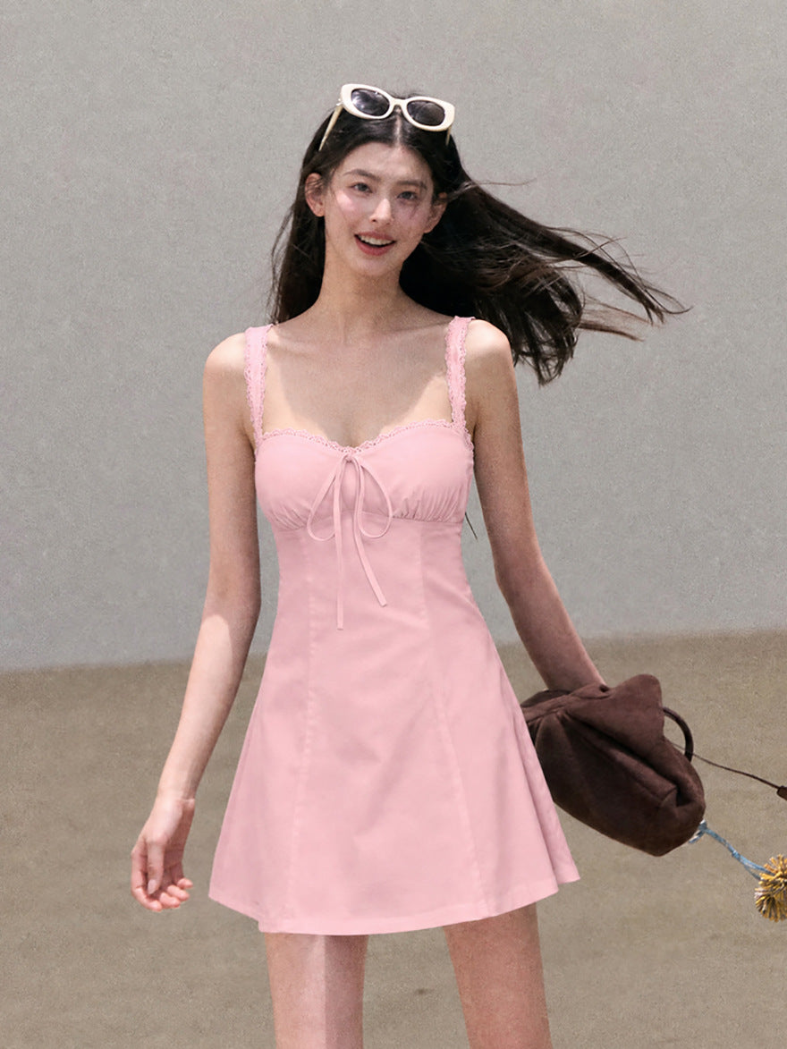 pink Tencel Bamboo Joint strap backless mini dress