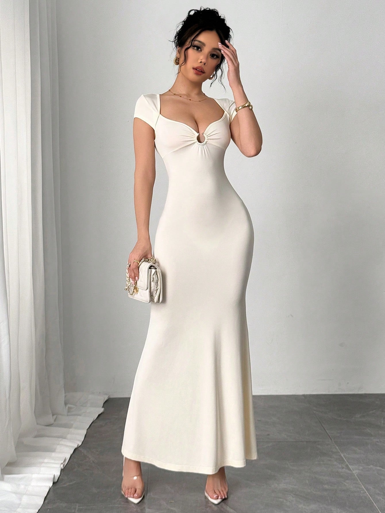 arlene white V-neck maxi dress