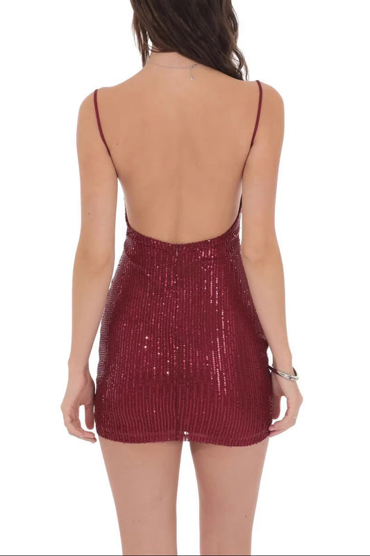 red wine glitter diamond slip dress