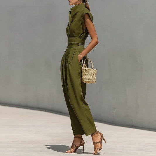 green sleeveless waist maxi dress