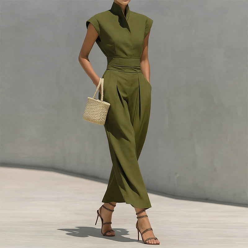 green sleeveless waist maxi dress