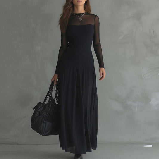 black Lace Splicing Slim maxi Dress