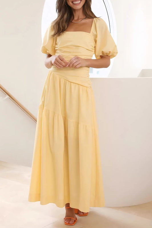 yellow puff sleeve maxi dress