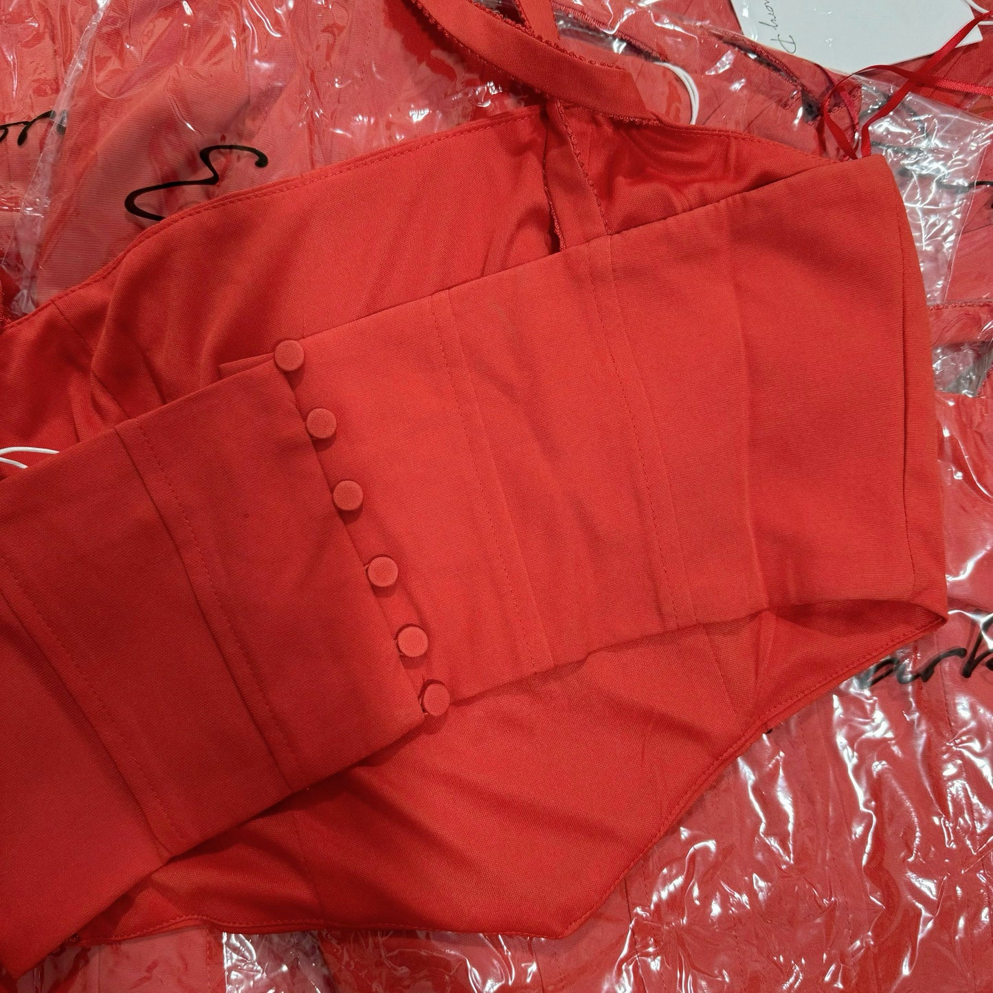 red buttons short suspenders top