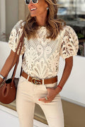 The Sun Crochet Lace Puff Sleeve Blouse