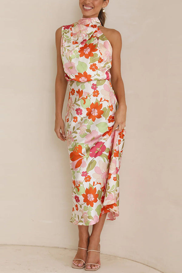 julia Floral Halter Neck Elastic Waist Maxi Dress