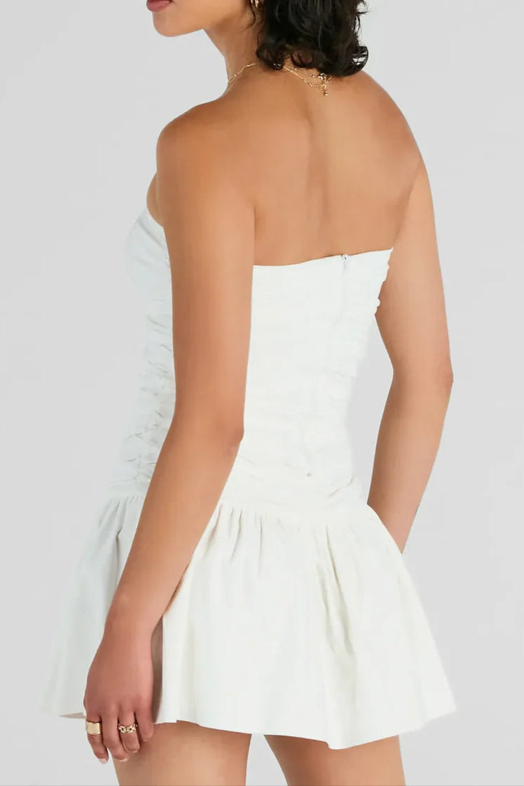 Satin Polka Dot Mini Dress in ivory