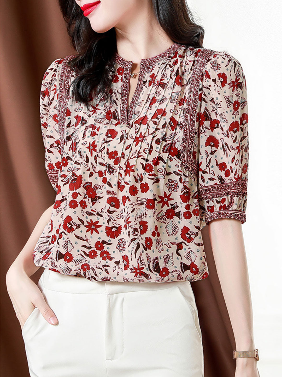 lesley Classic Puff Sleeve Printed Top