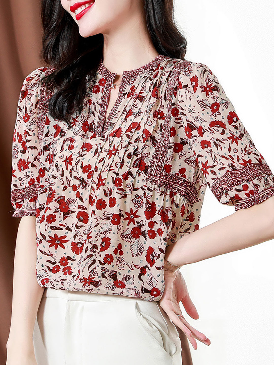 lesley Classic Puff Sleeve Printed Top
