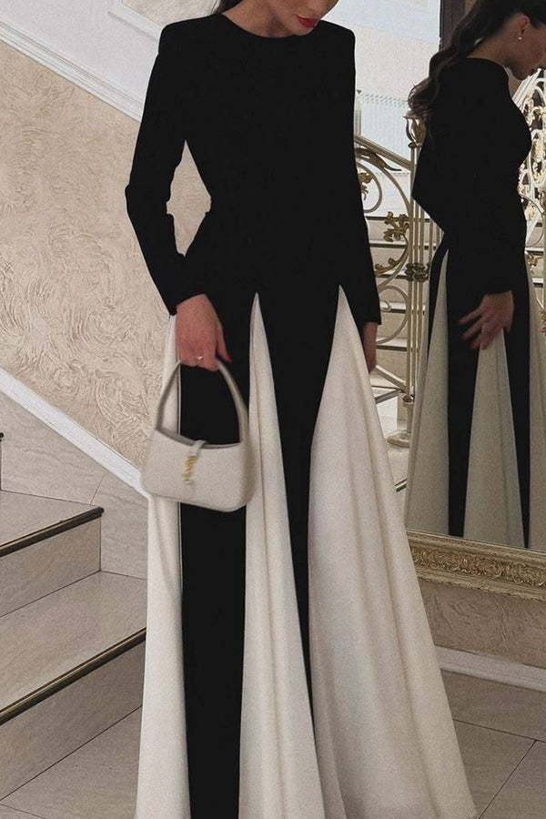 Panelled Tulle Long Sleeve A-line Maxi Dress