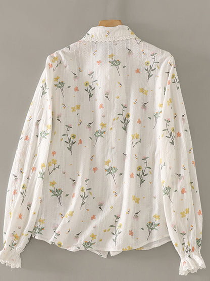 nancy Classic Lapel Embroidered Floral Shirt