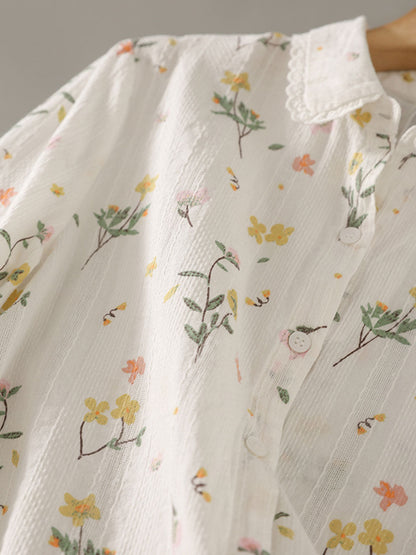 nancy Classic Lapel Embroidered Floral Shirt